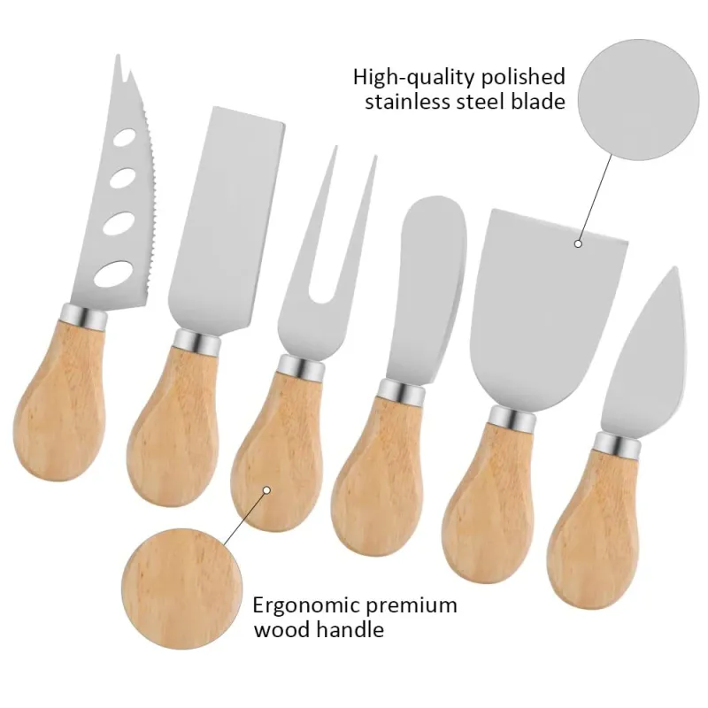 Set 6 cutite cu maner de lemn pentru branzeturi red-mag.ro