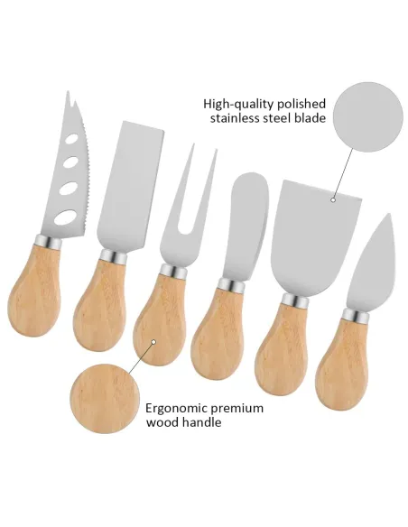 Set 6 cutite cu maner de lemn pentru branzeturi red-mag.ro