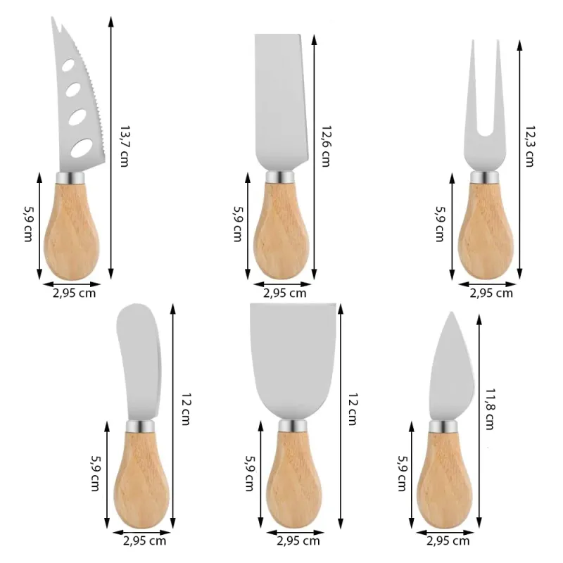 Set 6 cutite cu maner de lemn pentru branzeturi red-mag.ro