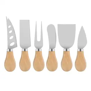 Set 6 cutite cu maner de lemn pentru branzeturi red-mag.ro