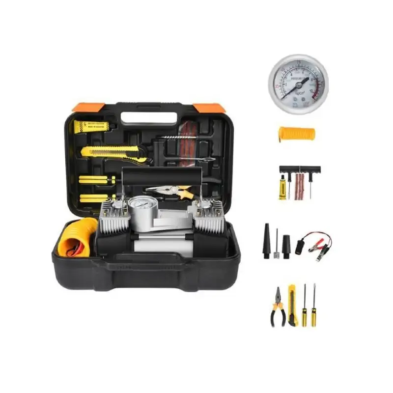 Kit pentru pana, compresor 12V, 2 cilindri si 7 accesorii
