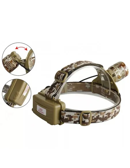 Lanterna de Cap Model CAMUFLAJ Desert Reglabila cu ZOOM Led ALB