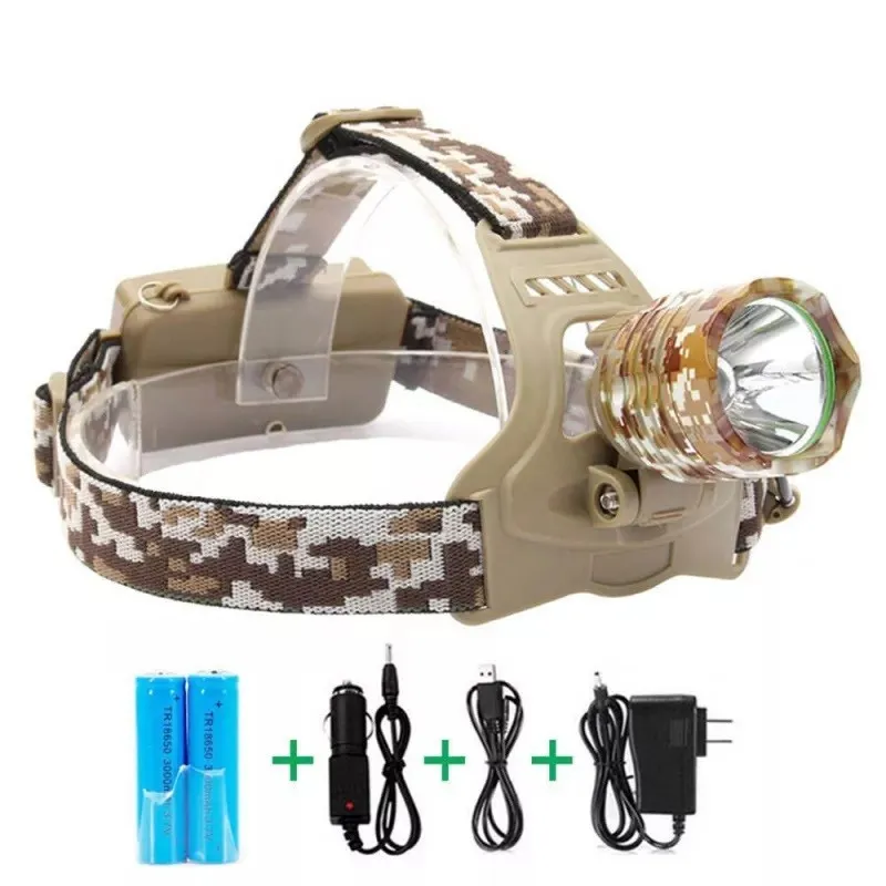 Lanterna de Cap Model CAMUFLAJ Desert Reglabila cu ZOOM Led ALB