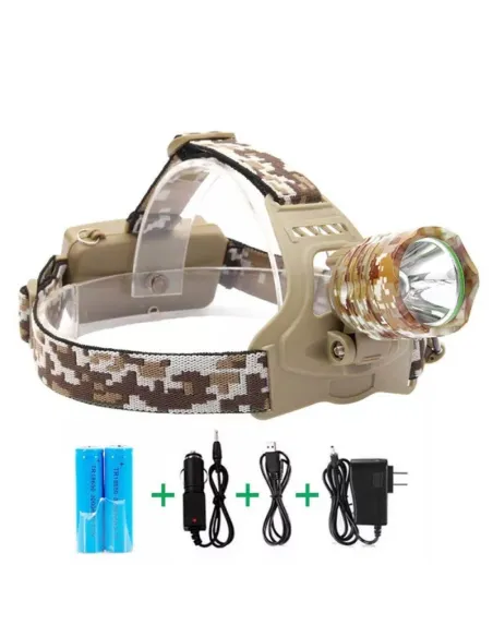 Lanterna de Cap Model CAMUFLAJ Desert Reglabila cu ZOOM Led ALB