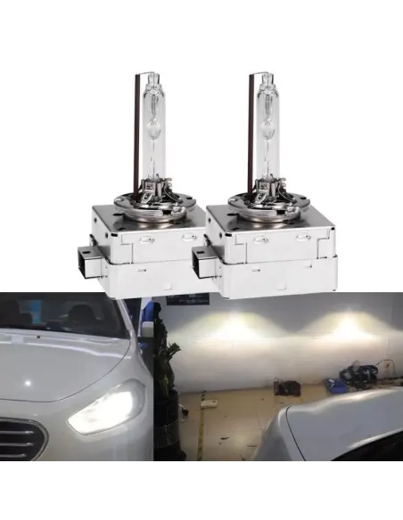 Set 2 becuri Xenon D1R White auto pentru far, suport metalic