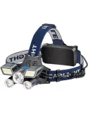 Lanterna de cap cu 5 LED 3 COB + 2 stroboscoape rosu-albastru