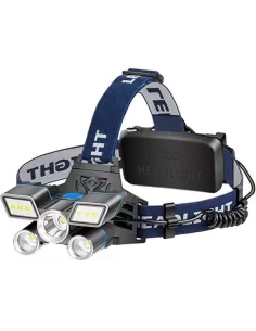 Lanterna de cap cu 5 LED 3 COB + 2 stroboscoape rosu-albastru