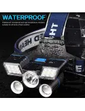 Lanterna de cap cu 5 LED 3 COB + 2 stroboscoape rosu-albastru