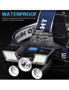 Lanterna de cap cu 5 LED 3 COB + 2 stroboscoape rosu-albastru 2