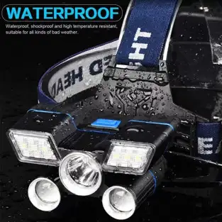 Lanterna de cap cu 5 LED 3 COB + 2 stroboscoape rosu-albastru 2