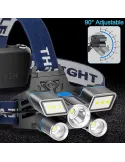 Lanterna de cap cu 5 LED 3 COB + 2 stroboscoape rosu-albastru