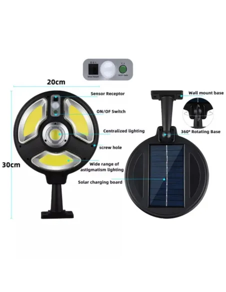 Lampa Solara Rotunda 150LED 1288A COB 3 Moduri Iluminare +
