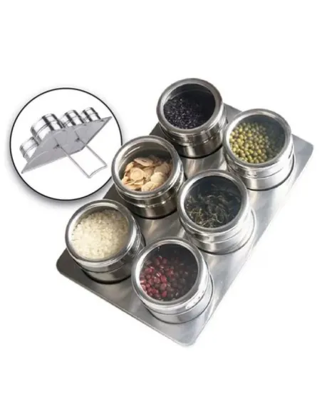 Suport magnetic pentru condimente,loc pentru 6 recipiente