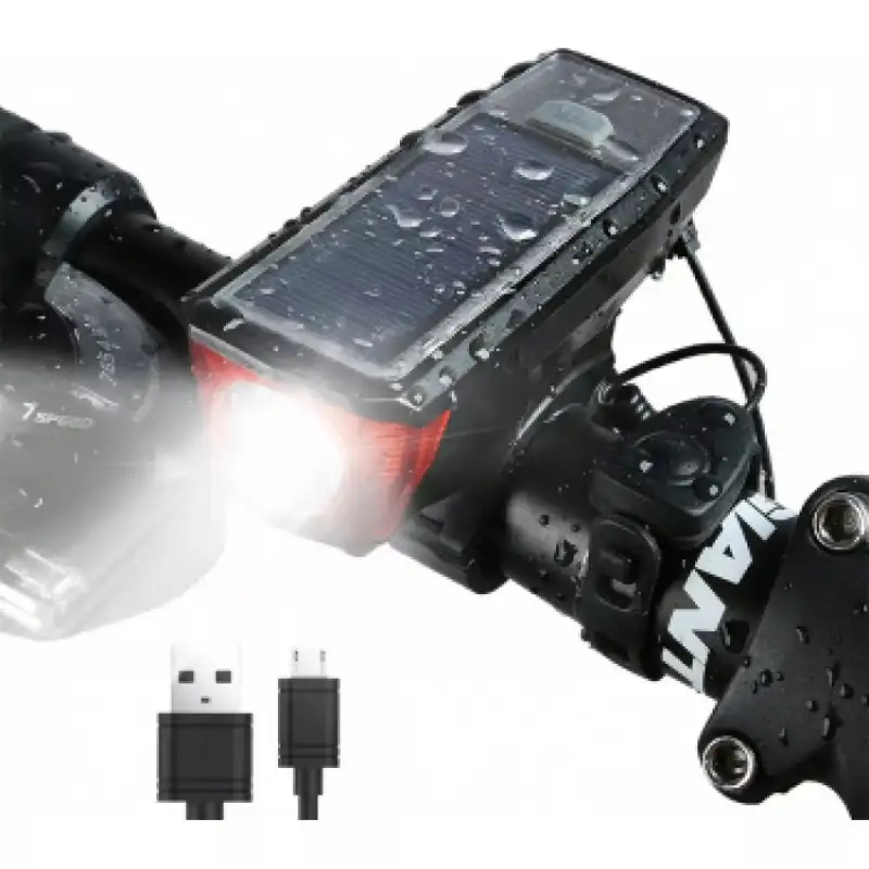 Far cu incarcare solara si claxon pentru bicicleta/trotineta