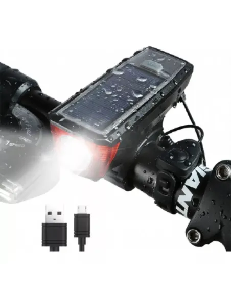 Far cu incarcare solara si claxon pentru bicicleta/trotineta