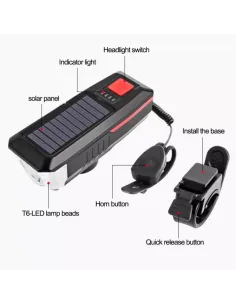 Far cu incarcare solara si claxon pentru bicicleta/trotineta 2