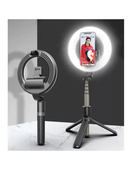 Trepied Selfie Stick cu Ring Light 4in1 Q07 red-mag.ro
