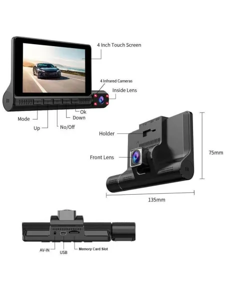 Camere auto DVR, 3 camere, video Full HD 1080 x 1920, Ecran