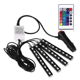 Lumini ambientale auto Kit interior 9 LED RGB cu telecomanda