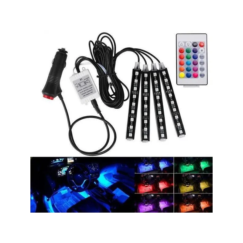 Lumini ambientale auto Kit interior 9 LED RGB cu telecomanda