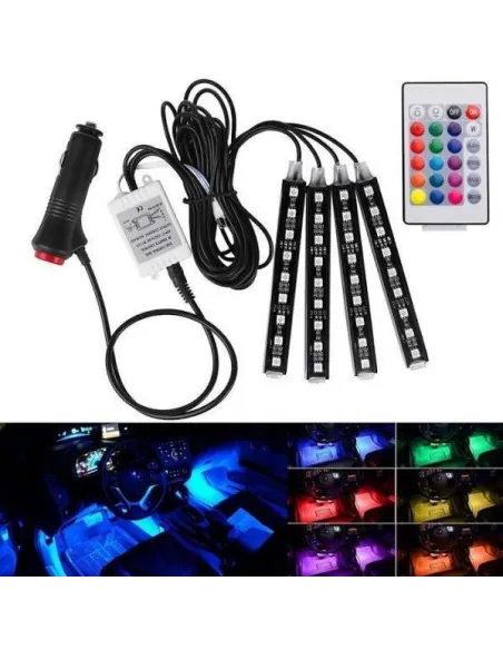 Lumini ambientale auto Kit interior 9 LED RGB cu telecomanda