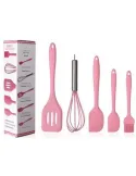 Set 5 ustensile de bucatarie din silicon ROZ red-mag.ro