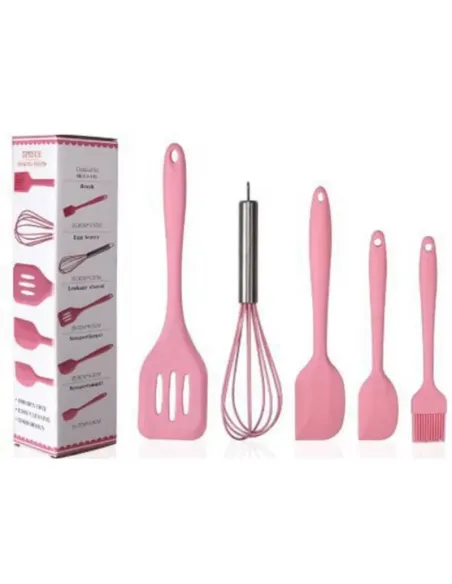 Set 5 ustensile de bucatarie din silicon ROZ red-mag.ro