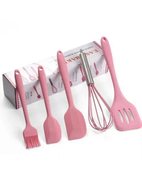 Set 5 ustensile de bucatarie din silicon ROZ red-mag.ro