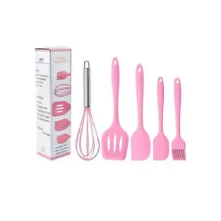 Set 5 ustensile de bucatarie din silicon ROZ red-mag.ro