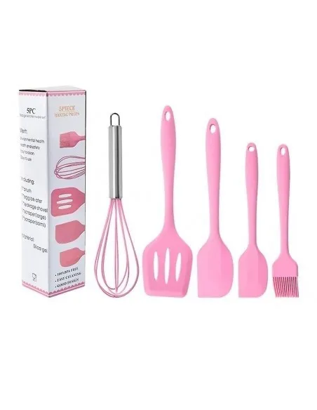Set 5 ustensile de bucatarie din silicon ROZ red-mag.ro