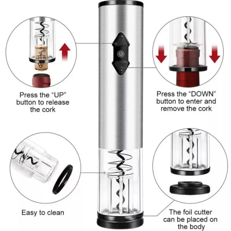 Set accesorii pentru vin cu tirbuson electric, 4 piese