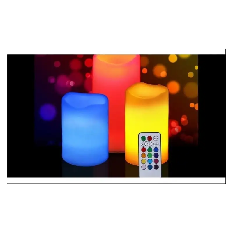 Set 3 lumanari led 12 culori cu telecomanda si timer red-mag.ro