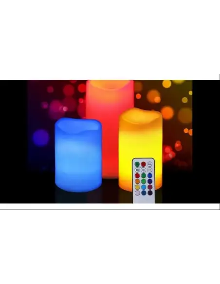 Set 3 lumanari led 12 culori cu telecomanda si timer red-mag.ro