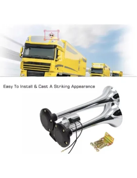 Claxon auto Camion cu 2 goarne 12V, electrovalva inclusa