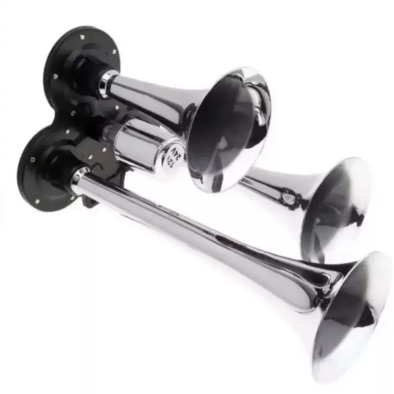 Claxon auto cu 3 goarne 12/24V, electrovalva inclusa red-mag.ro