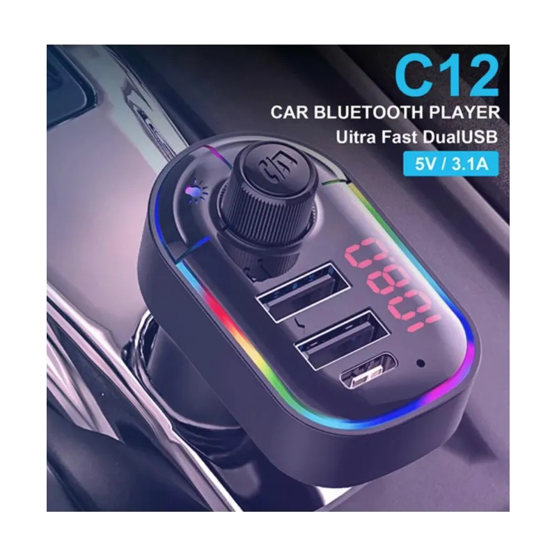 Modulator FM C12 Bluetooth, MP3, USB type C, Fast Charge