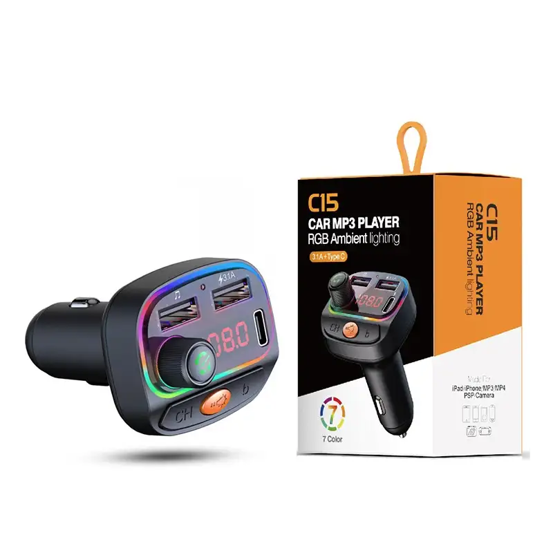 Modulator FM C15 cu Bluetooth, 2USB+TypeC, Mp3,Redare USB