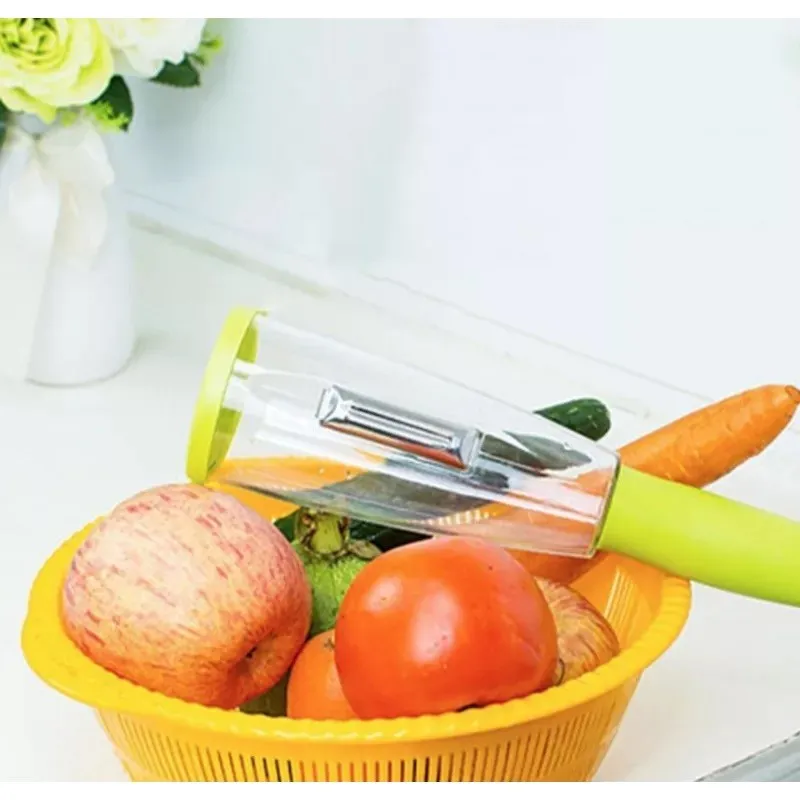 Ustensila pentru curatatul legumelor, cu recipient pentru