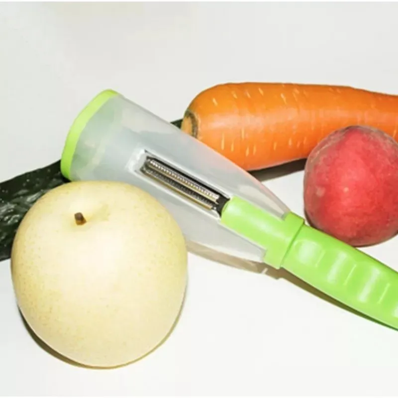 Ustensila pentru curatatul legumelor, cu recipient pentru