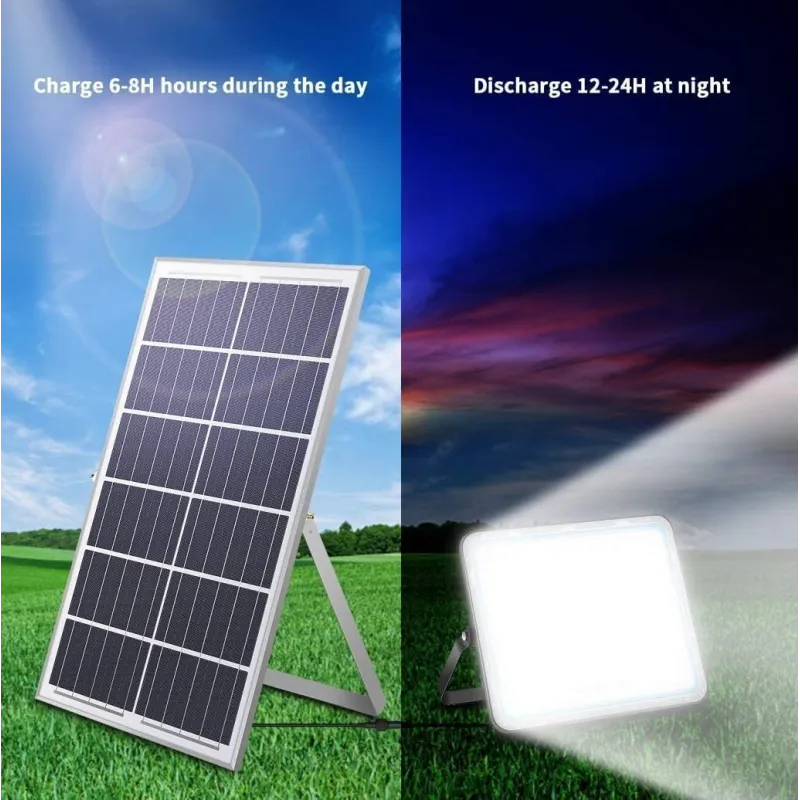 Proiector LED exterior 200W alb rece cu panou solar