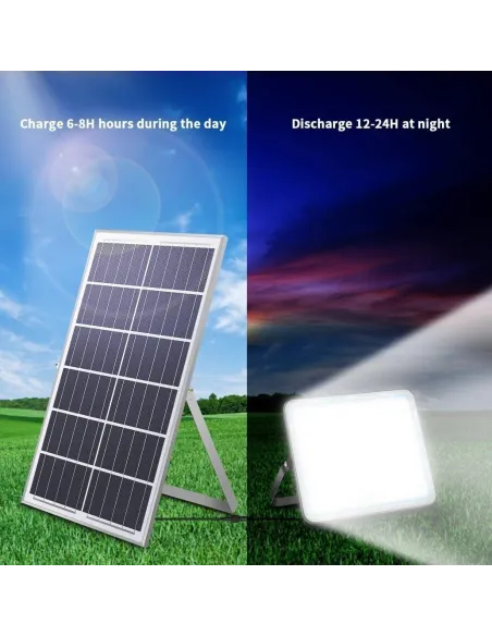 Proiector LED exterior 200W alb rece cu panou solar