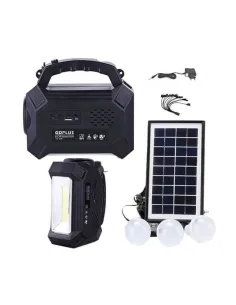 Kit solar GD8161 cu lanterna LED, radio FM, 3 becuri, panou si
