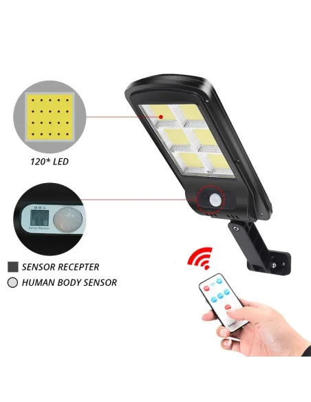 Proiector solar cu 6 celule, LED-uri COB si telecomanda