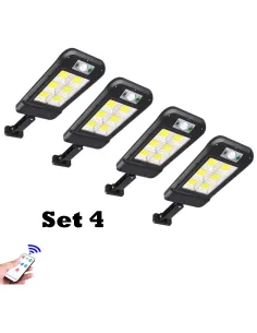 4 x Proiector solar cu 6 celule, 150 LED-uri COB,telecomanda