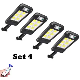 4 x Proiector solar cu 6 celule, 150 LED-uri COB,telecomanda