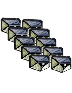Set 10 x Lampa 100 LED cu panou solar, senzor de miscare