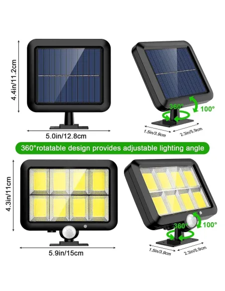 Set 4 x Proiector solar 160 LED 8 COB senzor de lumina si