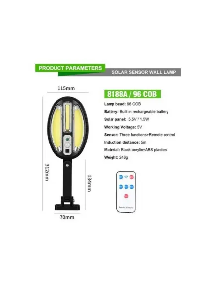 Set 4 x Lampa stradala 96 LED COB cu incarcare solara