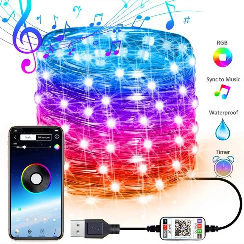 Sârmă de cupru , USB bluetooth smart LED șir de lumină 8 m, cod QR