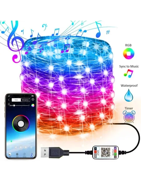 Sârmă de cupru , USB bluetooth smart LED șir de lumină 8 m, cod QR
